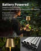 KDG 2 Pack Cordless Table Lamp,Portable LED Desk Lamp, 4000mAh Battery Operated, 3 Color Stepless Dimming Up, for Restaurant/Bedroom/Bars/Outdoor Party/Camping/Coffee Shop Night Light(Gold)