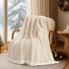 Snuggle Sac Buttery Ivory Throw Blanket for Couch, Reversible Super Soft Knitted Blankets, Warm Cozy Knit Fuzzy Plush Lightweight Throws Dupes for Sofa, Bed, Picnic, Ivory, 50 x 60 inches