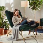 Welnow Accent Lounge Lazy Chair, Comfy Soft Leisure Metal Frame Reading Chair, Upholstered Thick Cushion Seated Recliner Sofa for Living Room, Bedroom, Dorm, Dark Green