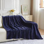 NEWCOSPLAY Super Soft Queen Blanket Dark Navy Premium Silky Flannel Fleece Leaves Pattern Lightweight Bed Blanket All Season Use (Dark Navy, Queen(90"x90"))