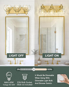 Bathroom Light Fixtures Over Mirror, 3-Light Brushed Gold Vanity Light with Clear Hammered Glass Globe Shade, Modern Sconces Wall Lighting Bedroom Hallway, VL200-BG-3