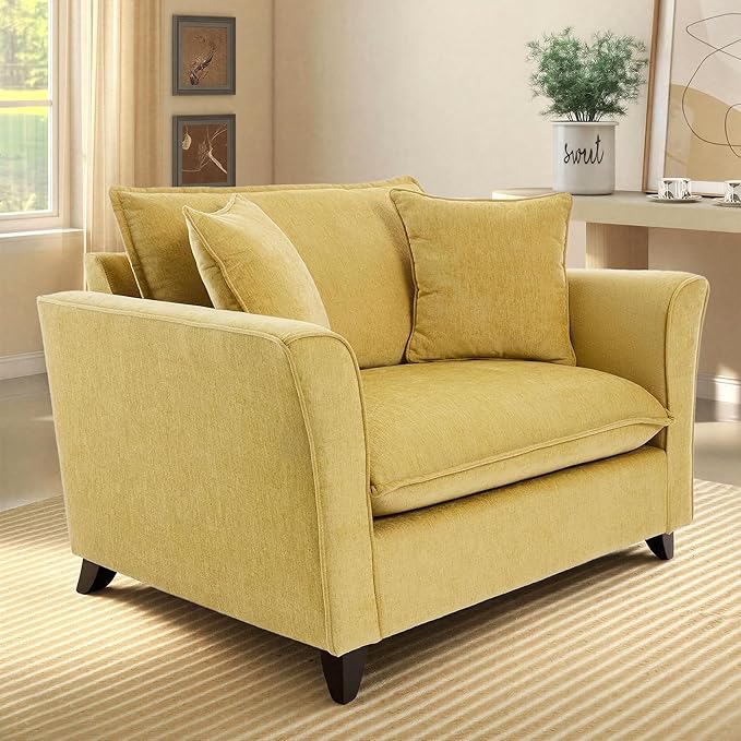 ERYE Modern Chenille Upholstered Accent Chair Wider Seat Leisure Cushion Armchair with 2 Pillows and Removable Cover for Home Apartment Office Living Room Bedroom