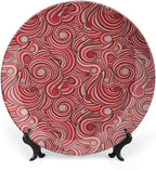 Ceramic Plates, Asian Decorative Ceramic Plates, Modern Autumn Season Wavy Holiday Festival, 10 Inch, Household Plates Decorative, Rose Ruby Red