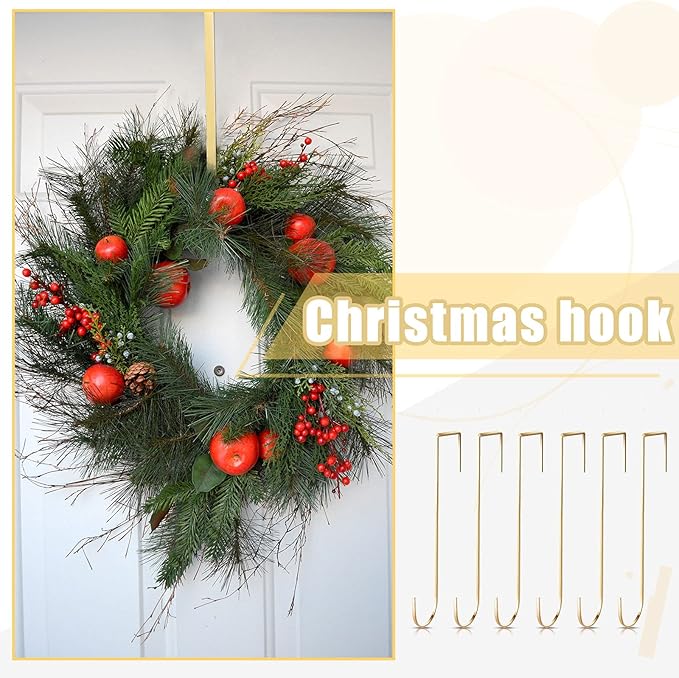 Hotop 15 Inch 6 Pcs Wreath Hangers for Front Door Over The Door Hanger Hooks Steel Wreath Doors Hangers Clothes Towel Hooks Holder for Christmas Halloween Front Decorations Welcome Sign(Champagne)