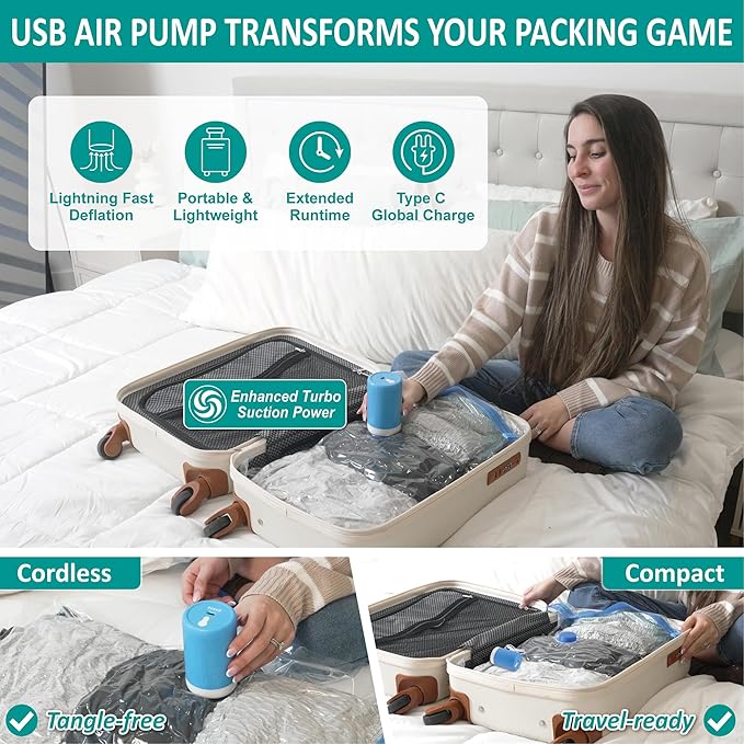 30 Pack Vacuum Storage Bags with Rechargeable Wireless Electric Pump, Vacuum Seal Space Saver Bags for Clothing, Pillows, Blanket, Bedding, Comforter