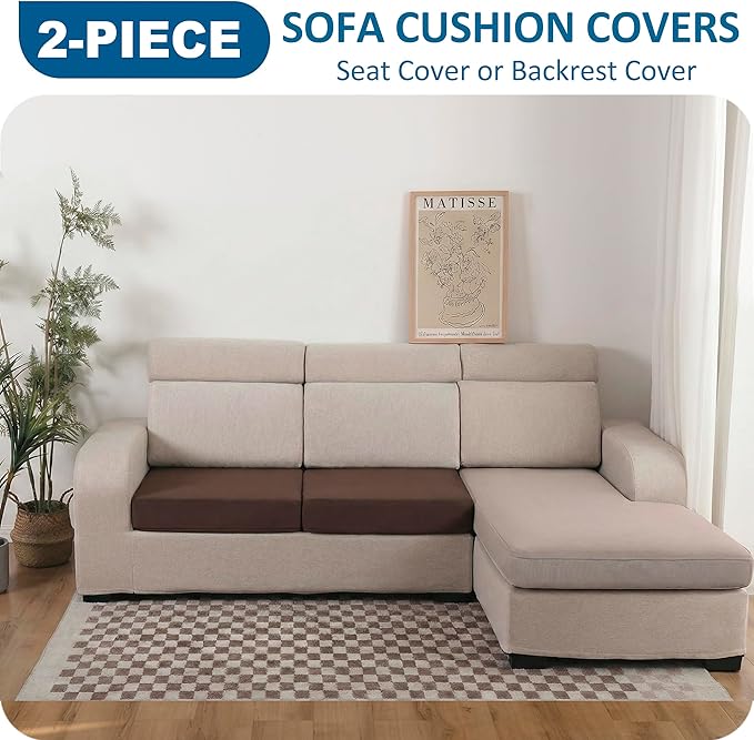 Waterproof Couch Cushion Covers Sofa Cushion Slipcover, Stretch Seat Covers Outdoor Cushion Cover Replacement, Furniture Protector Covers for Pets (2-Piece Loveseat Cushion Cover, Chocolate)
