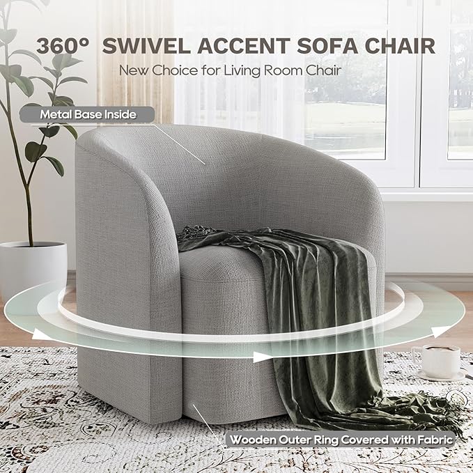COLAMY Swivel Accent Chair Set of 2, Barrel Chair with Armrest, Comfy Round 360°Mondern Armchair, for Living Room/Bedroom/Waiting Room, No Assembly, Grey