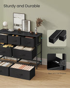 SONGMICS Dresser for Bedroom, Chest of Drawers, TV Stand, Steel, MDF, 7 Non-Woven Fabric Drawers, Storage Organizer Unit, Closet, Entryway, Ink Black and Ebony Black ULGS323B01S