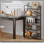 4NM 5 Tiers No Assembly Book Shelves, 51.2" H Folding Bookshelf Bookcase Open Industrial Foldable Shelves for Bedroom, Living Room, Home Office - All Black