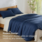 Bedsure 100% Rayon Derived from Bamboo Duvet Cover Queen Size - Lightweight Silky Cooling Comforter Cover Set for Hot Sleepers, Breathable & Moisture-Wicking Bedding Set, Navy
