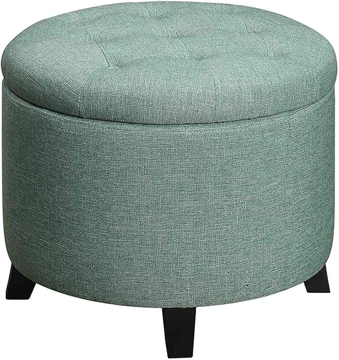 Convenience Concepts Designs4Comfort Round Storage Ottoman 19.75" - Versatile Contemporary Foot Stool for Living Room, Office, Green Fabric