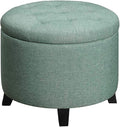 Convenience Concepts Designs4Comfort Round Storage Ottoman 19.75" - Versatile Contemporary Foot Stool for Living Room, Office, Green Fabric