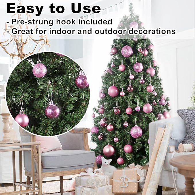 Bubblegun Pink 1.6" Small Christmas Balls Christmas Tree Decoration Ornaments Shatterproof Hanging Balls for Birthday Halloween Holiday Wedding Decorations Set of 12pcs