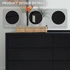 Signature Design by Ashley Danziar Mid-Century Modern 6-Drawer Dresser and Mirror with Safety Stop, Black