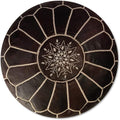 Premium Moroccan Leather Pouf - Handmade - Delivered Stuffed - Ottoman, Footstool, Floor Cushion (Dark Brown)