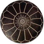 Premium Moroccan Leather Pouf - Handmade - Delivered Stuffed - Ottoman, Footstool, Floor Cushion (Dark Brown)
