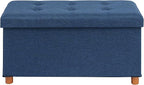 B FSOBEIIALEO Storage Ottoman with Tray, Foot Stools and Ottomans with Legs, Storage Cube Seat Linen Blue 30"