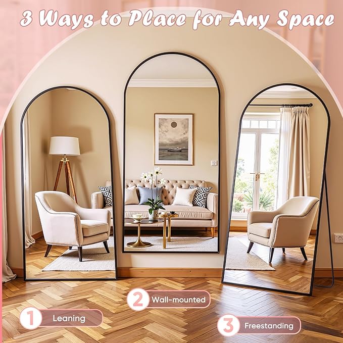 Full Length Mirror, 58" x 18.5" Arched Full Body Mirror Large Standing Floor Mirrors, Mirrors for Bedroom, Bathroom, Living Room Standing or Wall Leaning, Black
