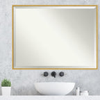 Amanti Art White Wall Mirror 31x41 Paige White Gold Rectangle Bathroom Mirror for Wall Decor Living Room, X-Large Modern Wood Frame, Hangs Horizonally and Vertically, Bathroom Decor, Beveled Edge