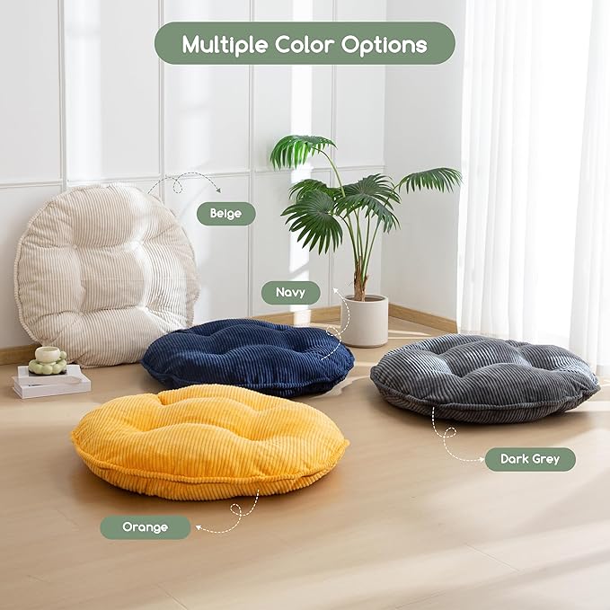 35" Washable Floor Pillow Cushion for Adults, Meditation Cushion Pillow, Extra Large Round Floor Sitting, Removable Tufted Corduroy Cover, for Tatami Living Room or Yoga, Orange, Machine Washable