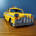Retro Handmade Yellow NYC Classic Checkered Taxi Cab Model 11" L New York City Taxi Model Hand Made Metal Collectible Vehicle Model for Showcase Decor