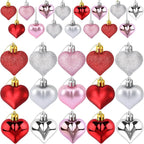JULMELON 24Pcs Valentine's Day Heart Shaped Ornaments Romantic Valentines Heart Hanging Tree Ornaments Decorations for Home Valentine Tree Wedding Party (Red, Pink,Rose Gold and Silver)