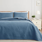 Exclusivo Mezcla King Size Quilt Bedding Set, Lightweight Bluish Grey Quilts King Size for All Seasons, Soft Microfiber Bedspreads Coverlets Bed Cover with Leaf Pattern, 3 Piece