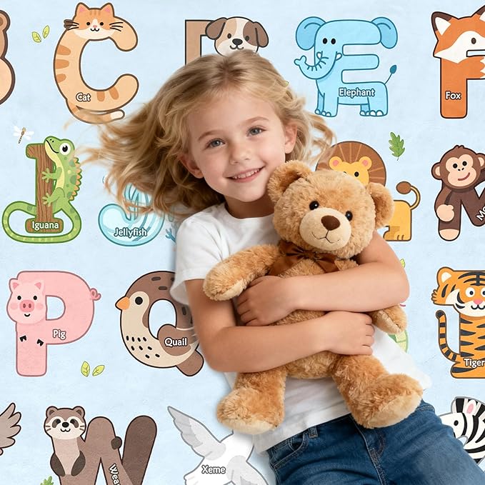 Kids Rugs for Playroom - 6x8 Feet ABC Rugs for Kids Room Preschool Educaitonal Learning Animals, Alphabet Classroom Rug Children Toddler Nursery Kindergarten Decor, Blue
