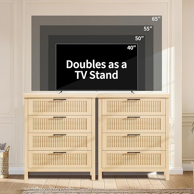 Garvee Fluted Dresser for Bedroom, Chest of Dressers 35.4" Tall Dresser for Closet with 4 Fluted Dressers Chest with Clothes Storage Cabinet, Drawer Organizer for Bedroom, Living Room, Closet, Hallway
