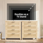 IDEALHOUSE Fluted 4 Drawers Dresser for Bedroom, 35.4" Tall Chest of Dressers for Closet, 4 Fluted Drawers with Metal Handle, Clothes Storage Cabinet for Bedroom, Nursery, Living Room, Natural Oak