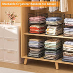 4-Tier Stackable Closet Organizers and Storage Shelves, Clothes Storage Basket, Clothes Shelf Organizer Sweater Organizer Bins Container for Wardrobe Kitchen Bathroom Office, Black