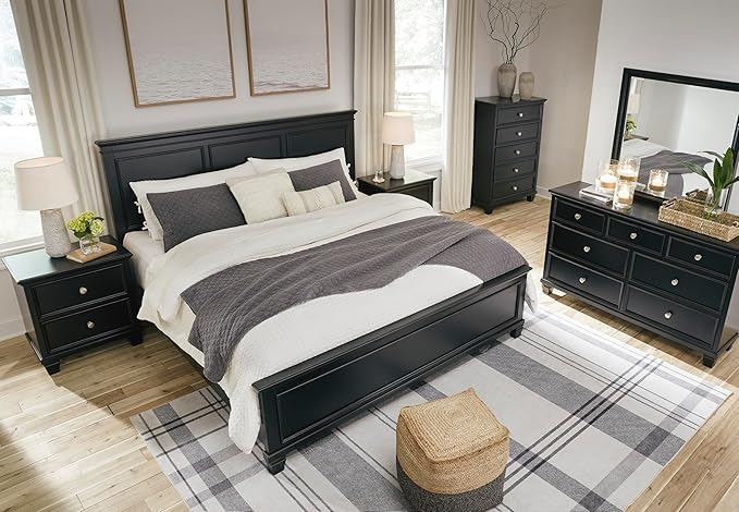 Signature Design by Ashley Lanolee Traditional Dresser with Framed Drawer Fronts and Tapered Feet, 7 Drawers, Satin Nickel Knobs, Wood, 36" High, Black
