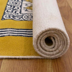 Flatweave Kilim Runner 2.6x4 Cotton Runner Floral Design Yellow Beige Hand Block Printed Cotton Rug Thick 0.19" Handmade Boho Indoor Outdoor Rugs for Kitchen Bedside Enterway Idea