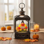 Fall Snow Globe Lantern -Thanksgiving Turkey with Pumpkins Spinning Water Lantern with Swirling Glitter Fall Decorations for Home, Thanksgiving, Autumn Harvest Fall Decor