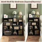 Armocity Book Shelf - Small Expandable Ladder Shelf, Short Corner Bookshelf for Small Spaces, 5 Tier Wood Narrow Bookcase, for Living Room, Bedroom, Entryway, Black