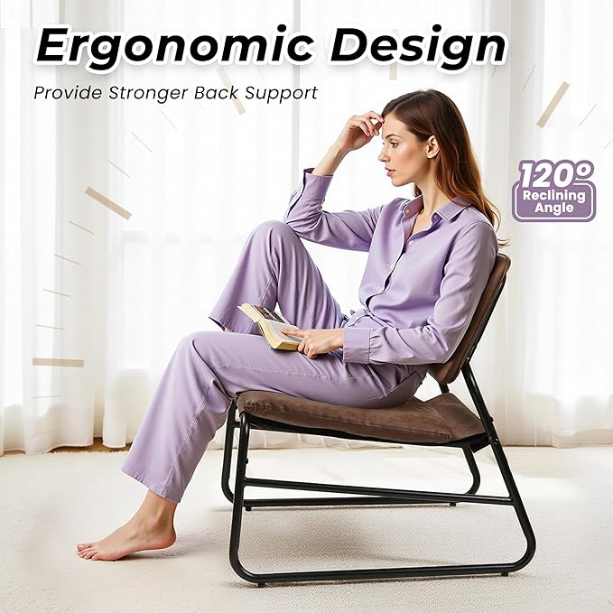 DAICO Modern Accent Chair Waterproof Armless Sling Accent Chairs Comfy Upholstered Side Sitting Chairs with Metal Frame for Living Room Bedroom Balcony Garden, Faux Leather, Brown
