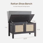 SICOTAS Rattan Shoe Bench - 2 Pieces Farmhouse Shoe Organizer Bench with Lift Top Storage and Hidden Cabinet, Boho Shoe Rack Cabinet for Entryway, Hallway, Bedroom (Obsidian)