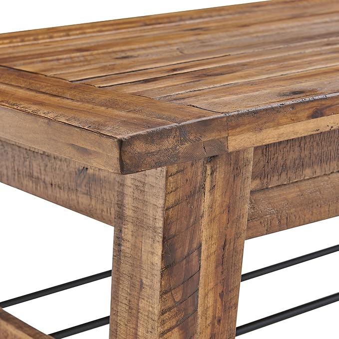 Durango 48-Inch Solid Wood Coffee Table with Storage Shelf Metal Accent – Industrial Farmhouse Living Room Table in Rustic Natural Finish by Alaterre Furniture