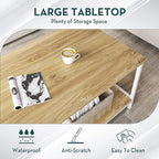 SAYGOER Coffee Table with Storage 2-Tier Industrial Center Table for Living Room, Rectangle Wood Table for Small Spaces Apartment Home Office, Beige White