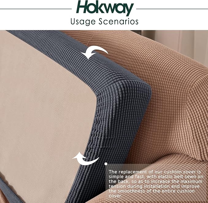 Hokway Stretch Couch Cushion Slipcovers Reversible Cushion Replacement Slipcovers Sofa Cushion Covers(Gray, 3)