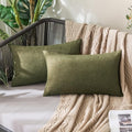 MIULEE Pack of 2 Decorative Outdoor Solid Waterproof Throw Pillow Covers Spring Faux Linen Garden Farmhouse Cushion Cases for Patio Tent Balcony Couch Sofa 20x12 Inch Olive Green