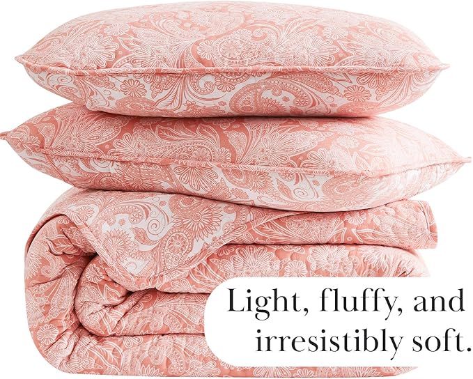 Southshore Fine Living, Inc. Twin XL Quilt Bedding Set, Boho Coverlet, Reversible Quilt, All Season 2-Piece Set with One Matching Quilted Pillow Sham, All Season Twin/XL Bedspreads for Adult, Coral