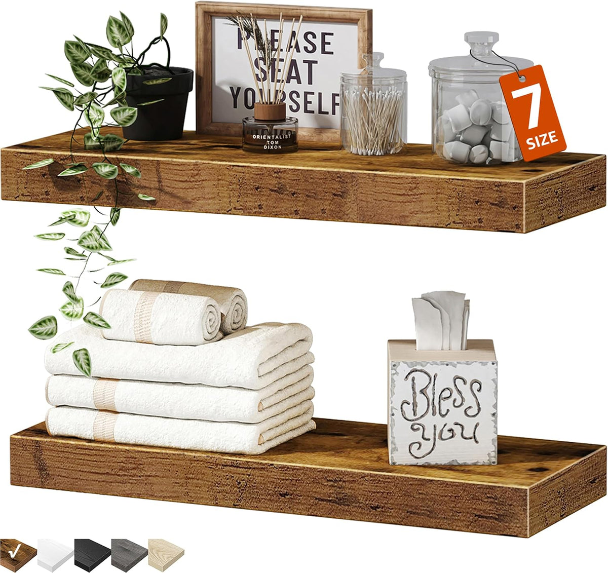 Bathroom Floating Shelves Set of 2 – Rustic Wall Mounted Storage & Decor