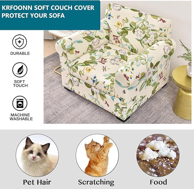 KRFOONN 2 Piece Chair Covers Printed Sofa Covers Couch Covers Washable Armchair Sofa Couch Slipcover Furniture Protector with Elastic Bottom for Living Room (Armchair, 28), Small