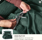 Bedsure Cotton Duvet Cover Queen - 100% Cotton Waffle Weave Forest Green Duvet Cover Queen Size, GentleSoft™ and Breathable Bedding Set for All Season, 3 Pieces, 90"x90"