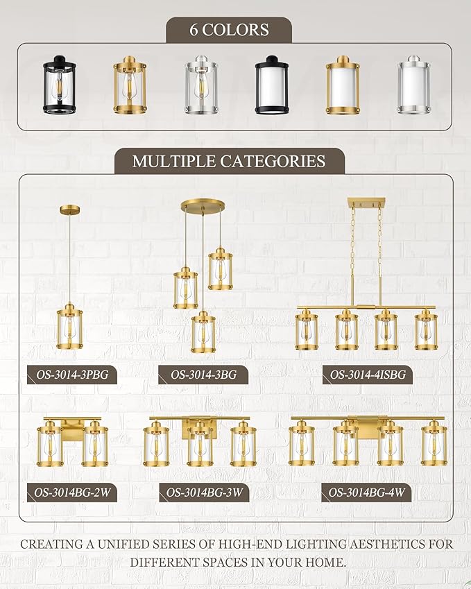 4-Light Brushed Gold Bathroom Light Fixtures, 29 Inch Modern Bathroom Vanity Lighting Fixtures Over Mirror with Clear Glass and Metal Cage Wall Sconce Lights for Bath, E26, OS-3014BG-4W