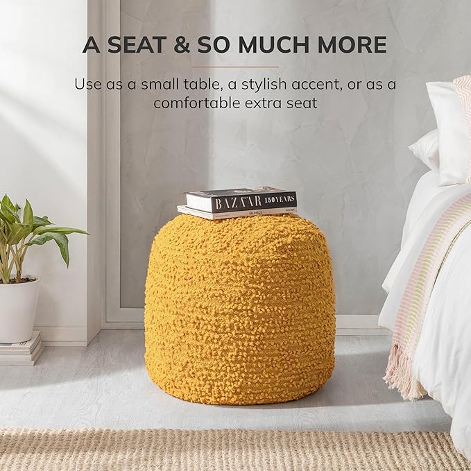 Anji Mountain 100% Handmade & Handcrafted Comfortable Home Décor Pouf Ottoman Footrest for Living Room, Bedroom, Nursery, Kidsroom, Patio Furniture - (22" x 22" x 17" - Mustard)