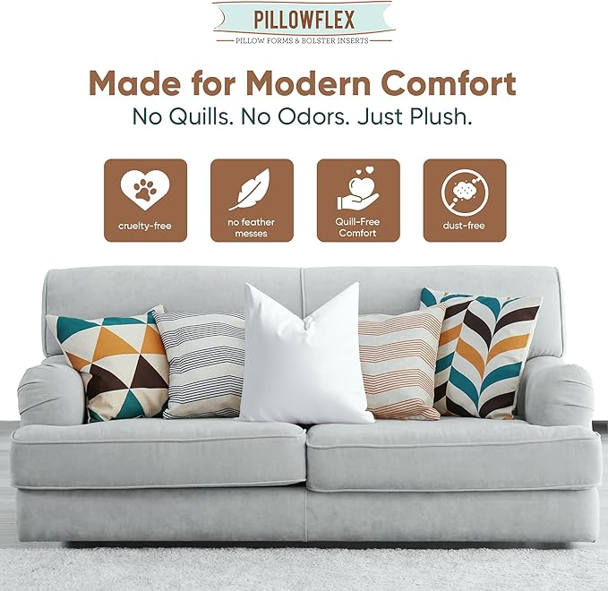 Pillowflex Synthetic Down Alternative Pillow Inserts for Shams - Comfy Pillows for Sleeping, Perfect Pillow & Best Sleeping Pillows, Handmade Down Alternative Throw Pillow Inserts - (19x19 Set of 2)
