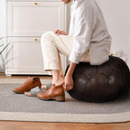 Thgonwid Round Unstuffed Pouf Cover, Leather Foot Stool Ottoman with Storage, Bean Bag Floor Chair, Multi Functional Footrest for Living Room, Bedroom or Balcony (Deep Coffee)