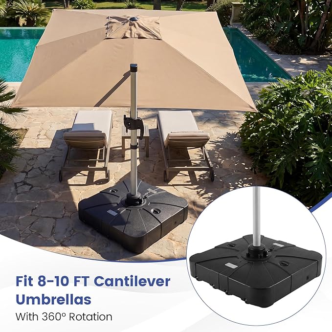 Giantex 285 lbs Cantilever Umbrella Base, Sand & Water Fillable HDPE Patio Offset Umbrella Stand with 4 Rollers, Built-in Cross Base, for 8–10 ft Umbrellas